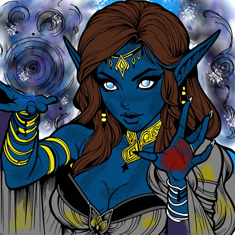 realistic scary beautiful elf sorceress casting spell