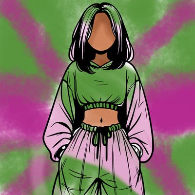 realistic girl faceless with baggy pants and a crop top