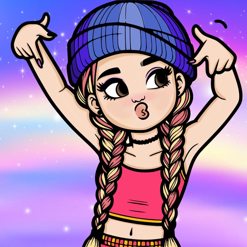 realistic teenage girl with braids and a beanie and crop top doing 🫶🏼