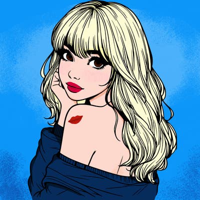 realistic girl with bangs looking over her shoulder