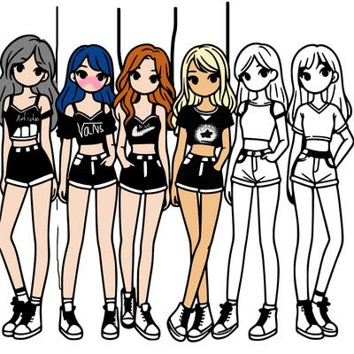 a group of girls wearing crop tops and shorts