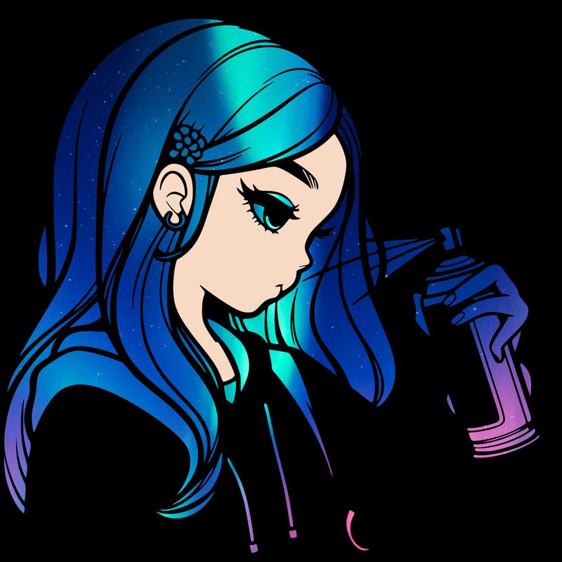 a realistic girl spray painting