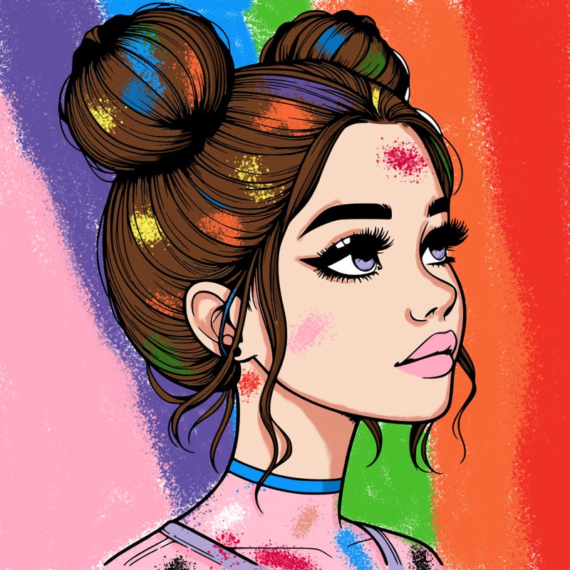realistic girl with buns on the top of her head