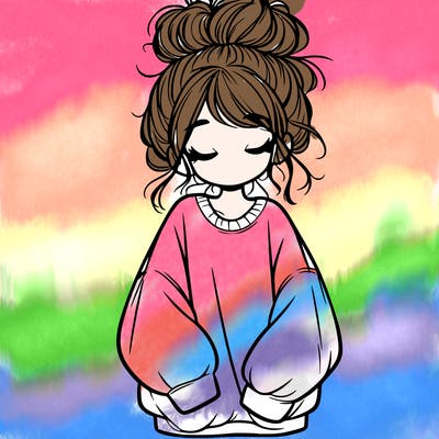 girl with baggy sweatshirt and messy bun