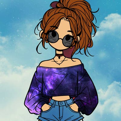 girl with a messy ponytail glasses a baggy crop top and jean shorts