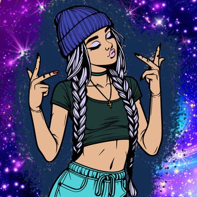 realistic teenage girl with braids and a beanie and crop top doing 🫶🏼