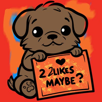 a puppy holding a sign that says 2 likes maybe?