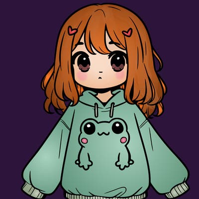 girl wearing frogging sweatshirt
