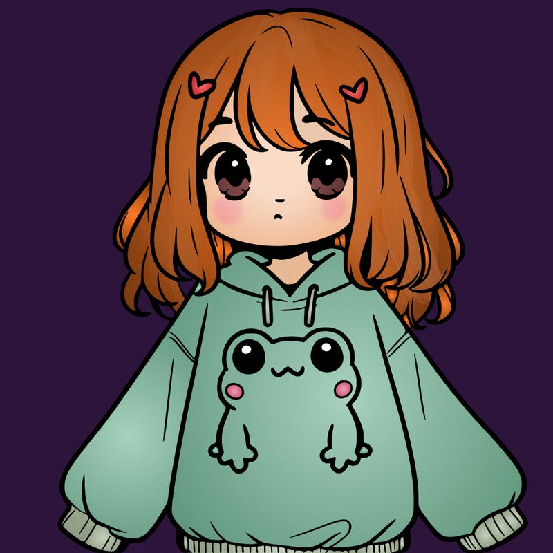 girl wearing frogging sweatshirt