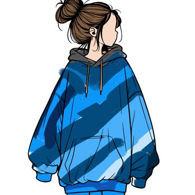 realistic girl with a oversized sweatshirt on and a bun