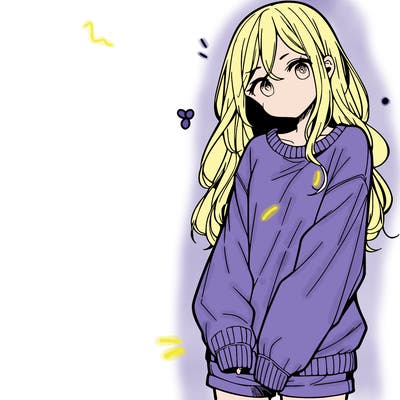manga teen girl  in a sweater and baggy pants