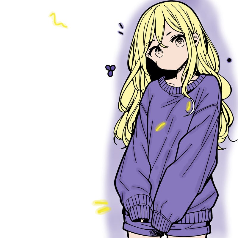 manga teen girl  in a sweater and baggy pants