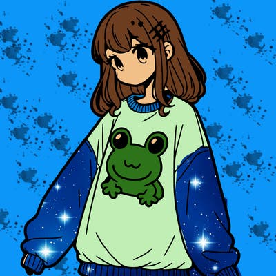 girl wearing frogging sweatshirt