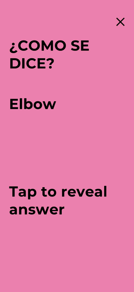 No Sabo - No Sabo app game interface asking for the Spanish translation of the word elbow