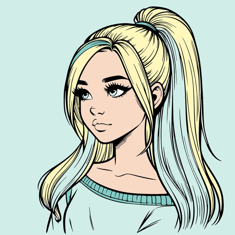 realistic girl with a high ponytail