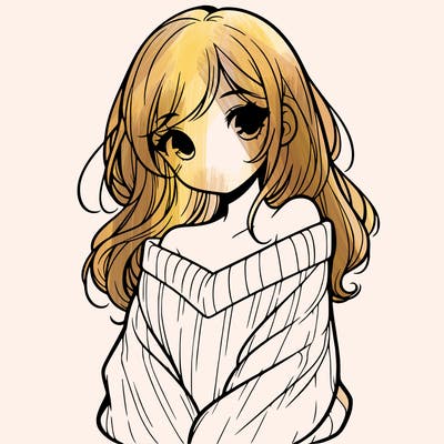 shy pretty girl wearing a sweater that is falling off one shoulder portrait