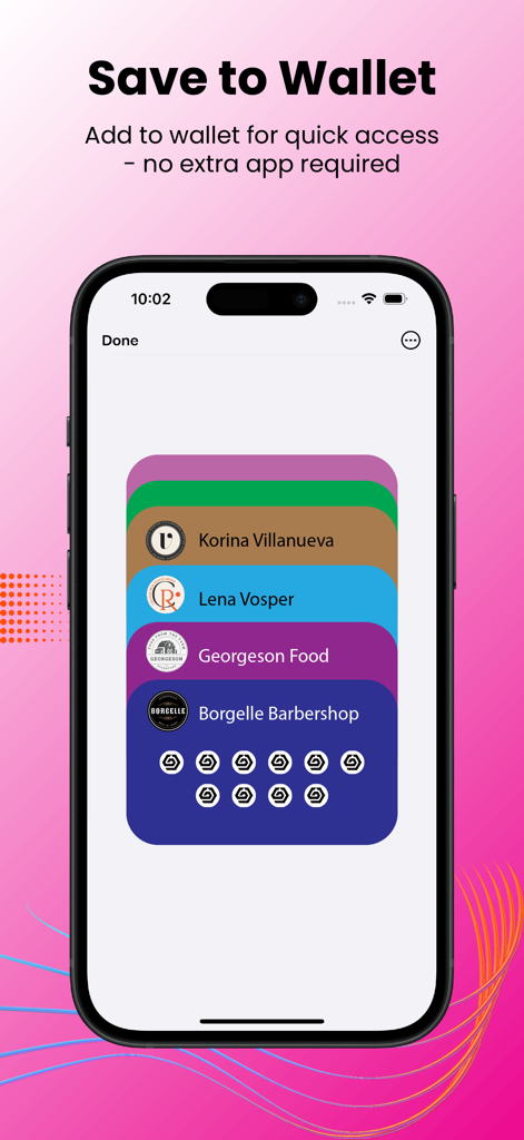 Smartphone-Bildschirm mit digitalen Treuekarten für verschiedene Unternehmen, die in einem mobilen Wallet gespeichert sind.