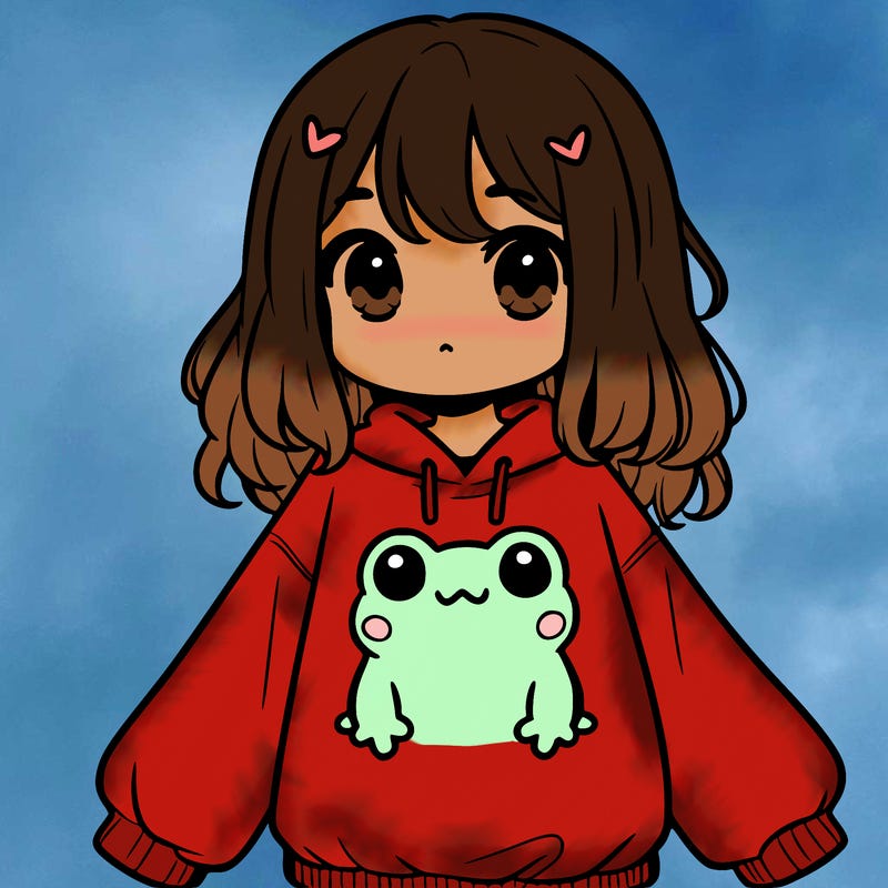 girl wearing frogging sweatshirt