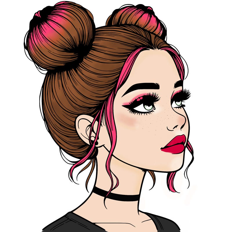 realistic girl with buns on the top of her head
