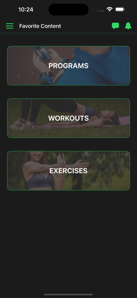 MyFitWorld - MyFitWorld mobile app interface showing sections for programs workouts and exercises