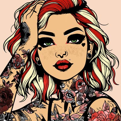 realistic girl with tattoos all over