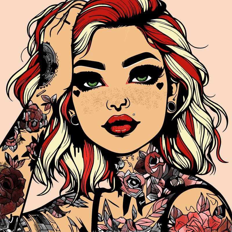 realistic girl with tattoos all over