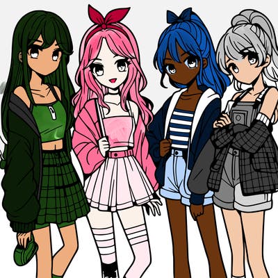teen manga girls group of 4