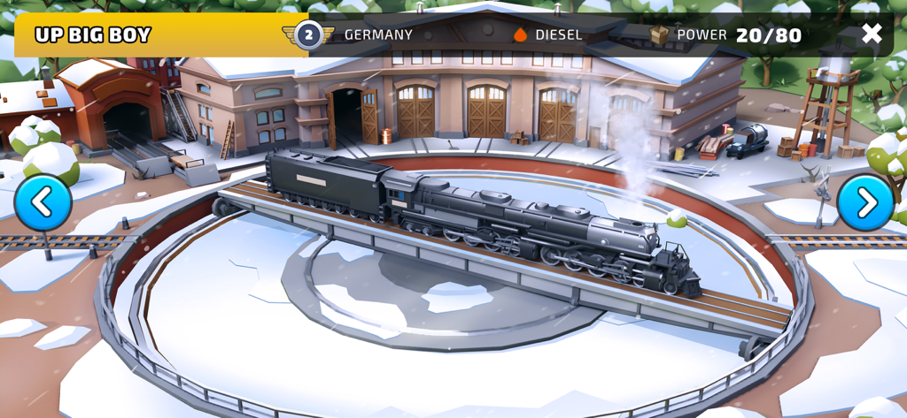 UP Big Boy locomotive on a turntable in a snowy railway station