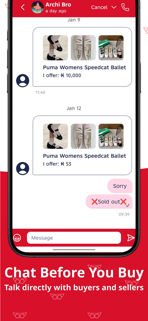 UNI MarketHub - Direct chat interface in the UNI MarketHub app for communication between buyers and sellers