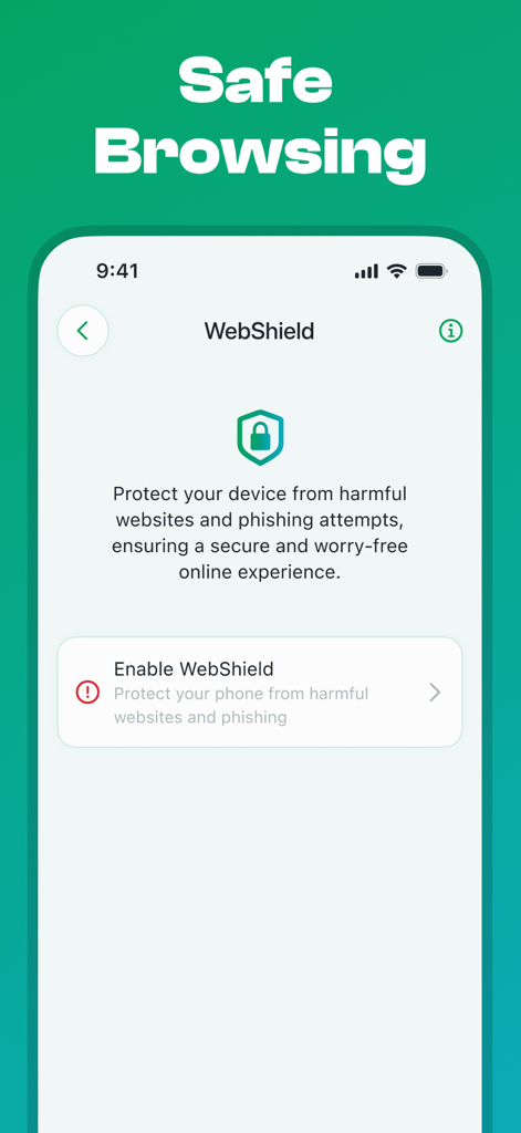Guardy: Ai Security Protection - Guardy mobile app interface showing the WebShield feature for safe browsing and phishing protection