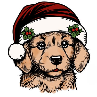 realistic dog wearing a santa hat