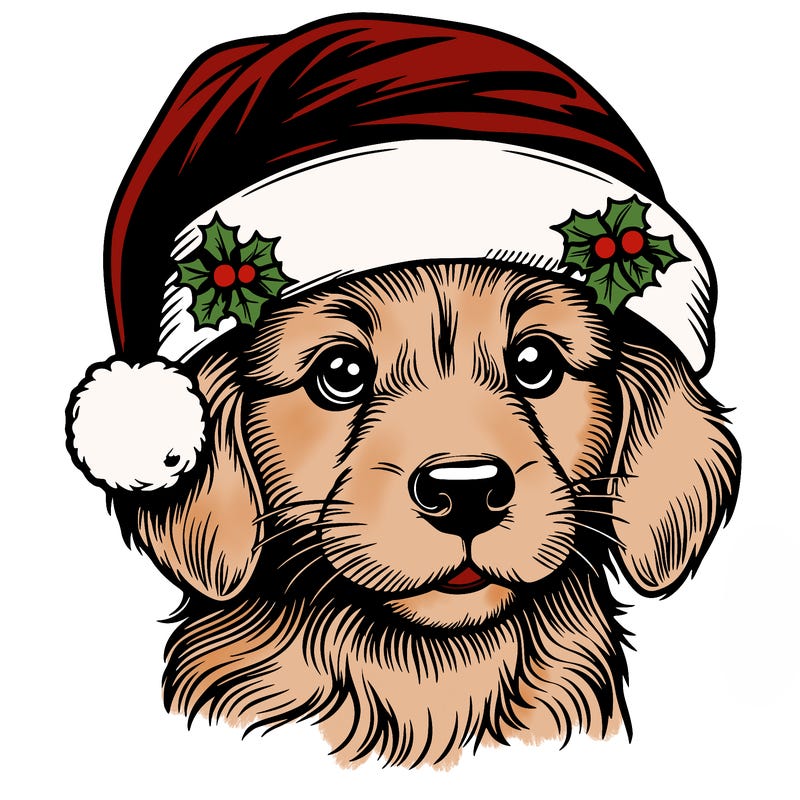 realistic dog wearing a santa hat