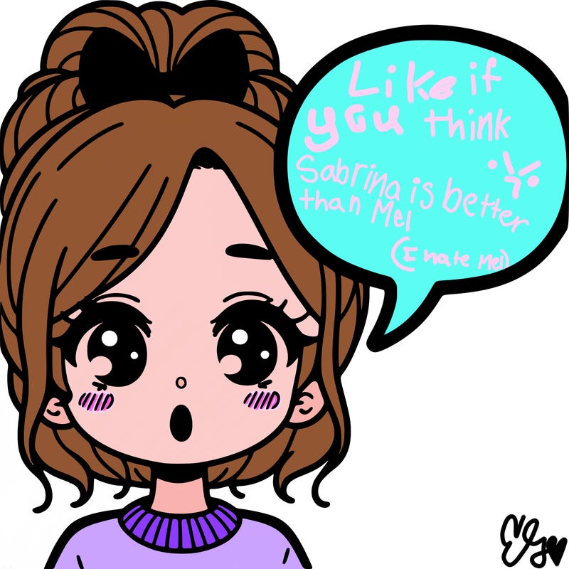 a girl with a word bubble by her mouth