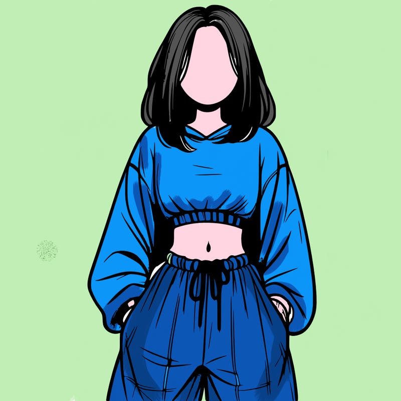 realistic girl faceless with baggy pants and a crop top