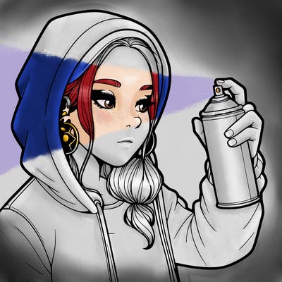 a realistic girl, spray painting