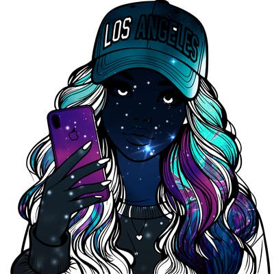 realistic beautiful girl wearing los ángeles cap holding an iphone