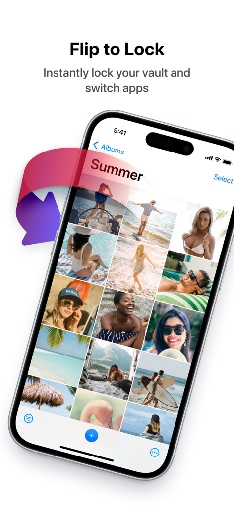 Keepsafe app screen showing the flip to lock feature for instant privacy