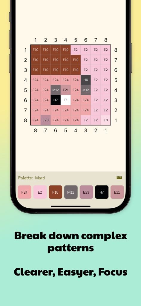 Dot Lab - Perler beads pattern - Dot Lab app interface showing a numbered grid with color codes for a perler bead pattern