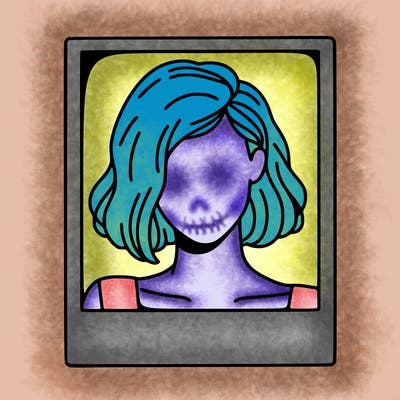 a polaroid portrait of swift's face cut off at the eyes