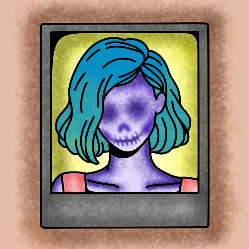 a polaroid portrait of swift's face cut off at the eyes