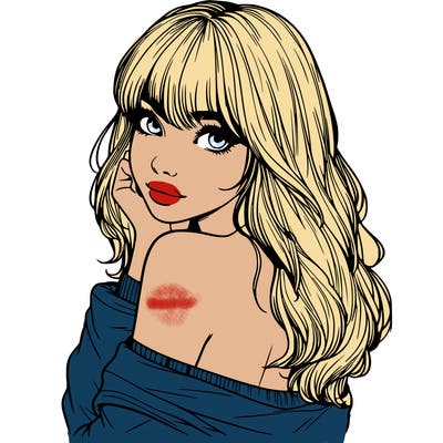 realistic girl with bangs looking over her shoulder