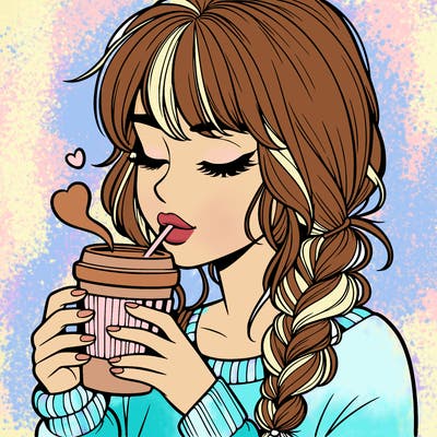 realistic girl drinking coffee