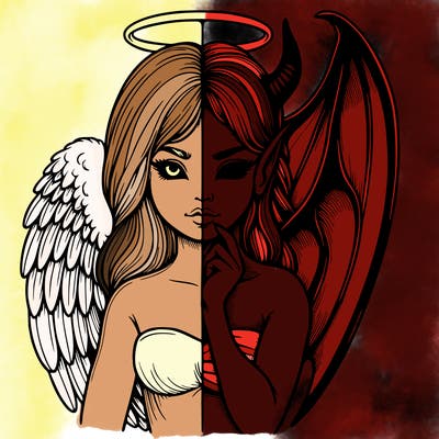 realistic angel half demon