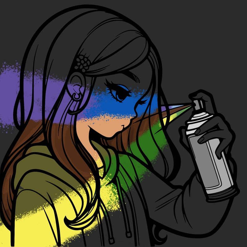 a realistic girl spray painting