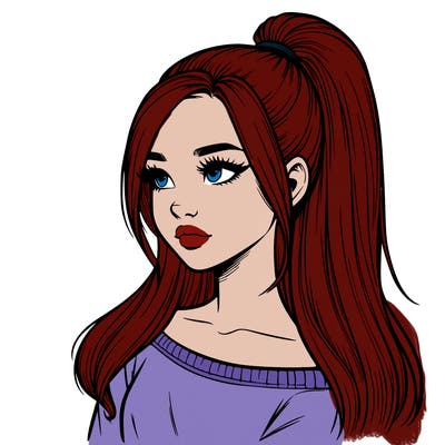 realistic girl with a high ponytail