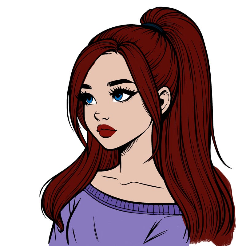 realistic girl with a high ponytail