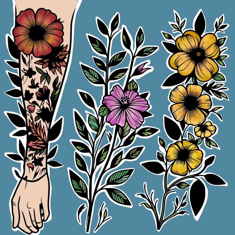 wild flower arm tattoo realistic