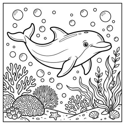 Embark on an underwater adventure with this delightful Bottlenose Dolphin coloring page, specially designed for kids. Young artists will love bringing this playful dolphin and its vibrant coral reef home to life with their favorite colors.