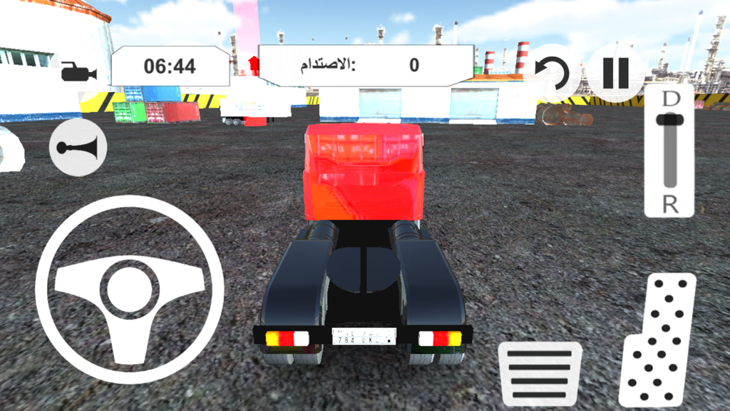 Gameplay of King of the Streets truck simulator showing a red truck and driving controls
