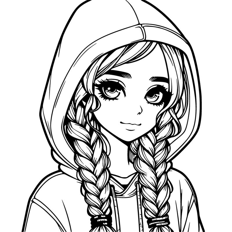 realistic girl in a hoodie with braids